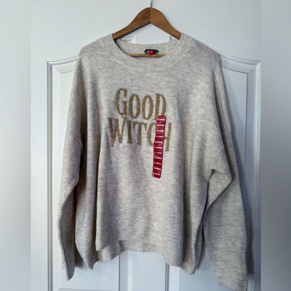 NWT Women's Cream Sweater with 'Good Witch' Design - Picture 5 of 8